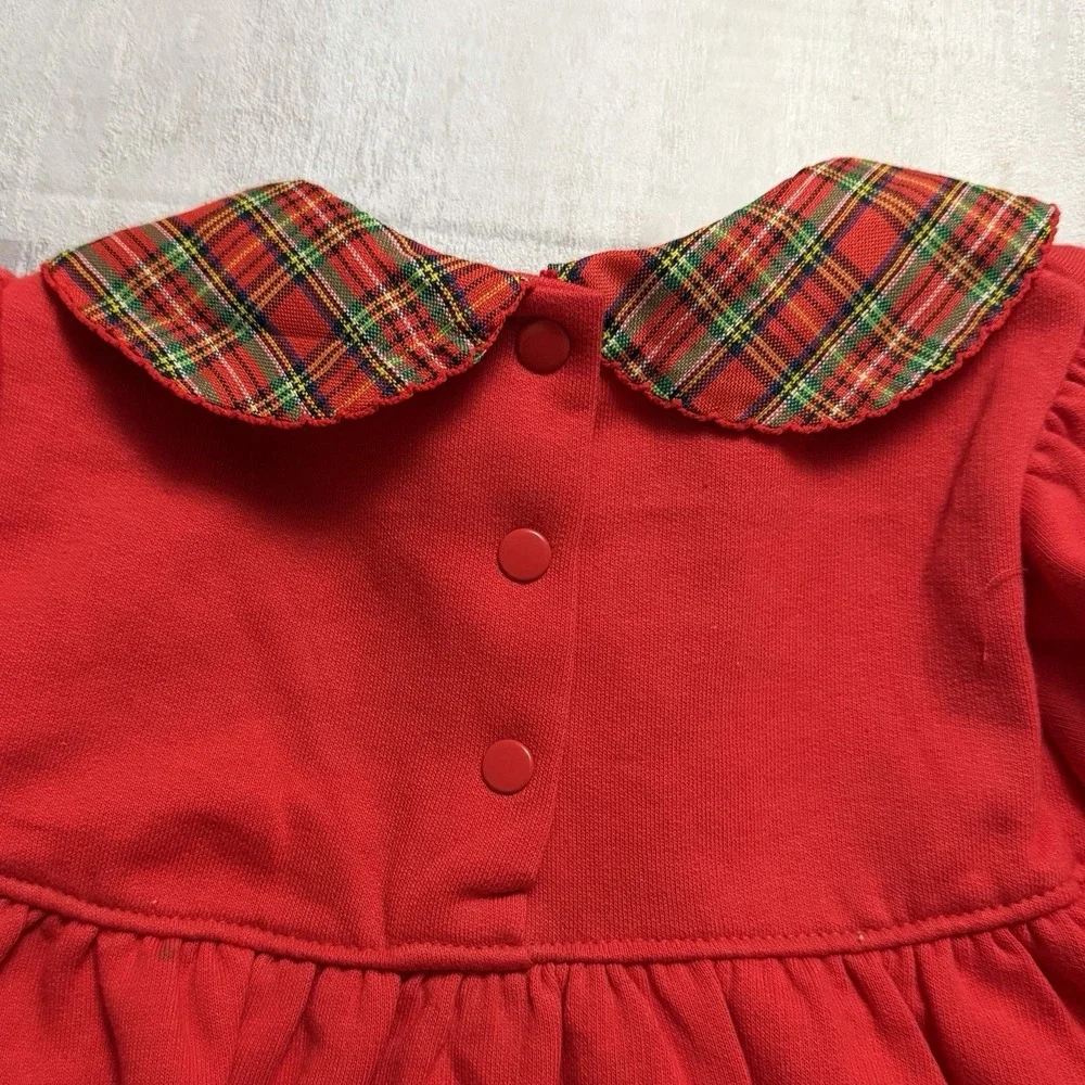 NWOT All Mine Christmas Baby 12 months 2 Piece Outfit Embroidered Tree Plaid Red